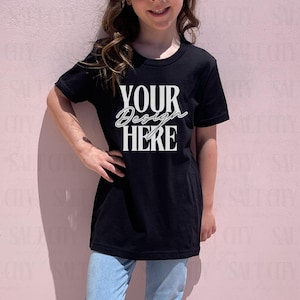 Bella Canvas 3001Y Black Mockup | Kids Tshirt Mockup | Youth T-shirt Mock | Bella Canvas Youth Shirt | Trendy Minimal Colorful Real Model