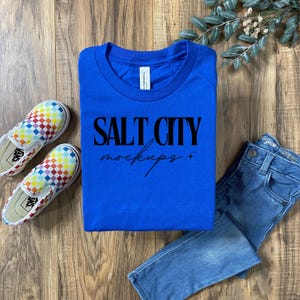 Bella Canvas 3001Y Youth Shirt Mockup | Kids Flat Lay True Royal Tee | Real Shirt Photo | No AI | Styled Bella Canvas Mockup for Etsy Seller