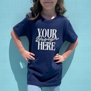 Bella Canvas 3001Y Navy Mockup | Kids Tshirt Mockup | Youth T-shirt Mock | Bella Canvas Youth Shirt | Trendy Minimal Colorful Real Model