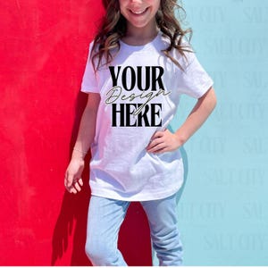 Bella Canvas 3001Y White Mockup | Kids Tshirt Mockup | Youth T-shirt Mock | Bella Canvas Youth Shirt | Trendy Minimal Colorful 4th of July