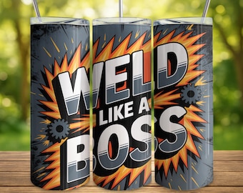 Welding Tumbler Wrap, 20 oz Skinny Tumbler Sublimation Design, Welders Life Digital Download, Weld Like a Boss, Blue Collar PNG Sublimation