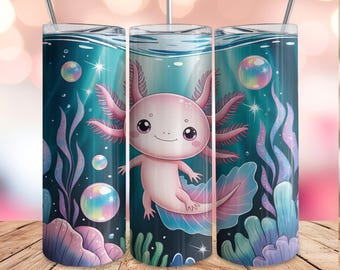 Sublimation d'enveloppe de gobelet Axolotl, enveloppe de gobelet d'Axolotl PNG, Sublimation maigre de 20 oz, enveloppe de tasse d'axolotl mignon de Kawaii, téléchargement numérique
