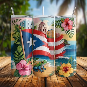 Puerto Rico Sublimation Wrap PNG, Puerto Rican Flag Tropical Sublimation Design, Island Aesthetic 20oz Skinny Tumbler Sublimation Wrap