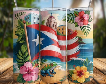 Puerto Rico Sublimation Wrap PNG, Puerto Rican Flag Tropical Sublimation Design, Island Aesthetic 20oz Skinny Tumbler Sublimation Wrap