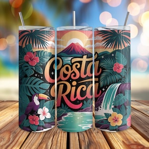 Costa Rica Tumbler Wrap, Costa Rica 20oz Skinny Tumbler Sublimation Design, Pura Vida, Tropical Beach Vacation, Instant Digital Download