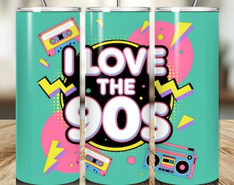 90er Jahre Thema Tumbler Wrap, Retro 90er Jahre Nostalgie PNG, 200z Skinny Tumbler Sublimationsdesign, 90er Jahre Neon Design, digitaler Download
