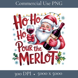 Ho Ho Ho Versa il Merlot PNG, Divertente citazione natalizia sul vino, Design per sublimazione del bere durante le feste, Maglietta umoristica di Babbo Natale per le feste PNG, Borsa per il vino PNG