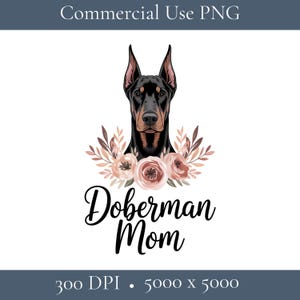 Doberman mamma png, doberman pinscher clipart, dobi mamma, t-shirt sublimeringsdesign, hundmamma png, blommig boho hundälskare, digital nedladdning