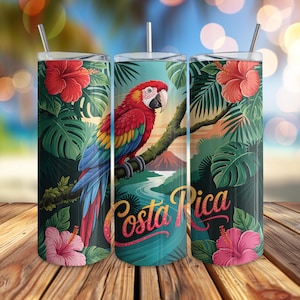 Costa Rica Tumbler Wrap, Costa Rica 20oz Skinny Tumbler Sublimation Design, Pura Vida, Tropical Beach Vacation, Instant Digital Download
