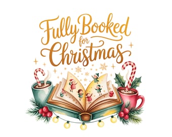 Kerstboekhandel png, volgeboekt voor kerstsublimatie png, gezellig lezen kerstshirt sublimatie, leesgrage lezer bibliotheekcadeau