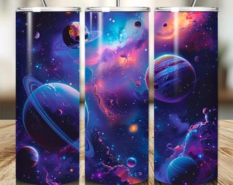 Solar System Tumbler Wrap, Galaxy 20 oz Skinny Tumbler Wrap, Cosmic Astronaut Sublimation Design, Space Tumbler Wrap, Digital Download