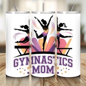 Gymnastics Mom Tumbler PNG, Gymnastics Tumbler Wrap PNG, Sublimation Seamless 20 oz Skinny Tumbler Design, Digital Download, Gymnast Mama
