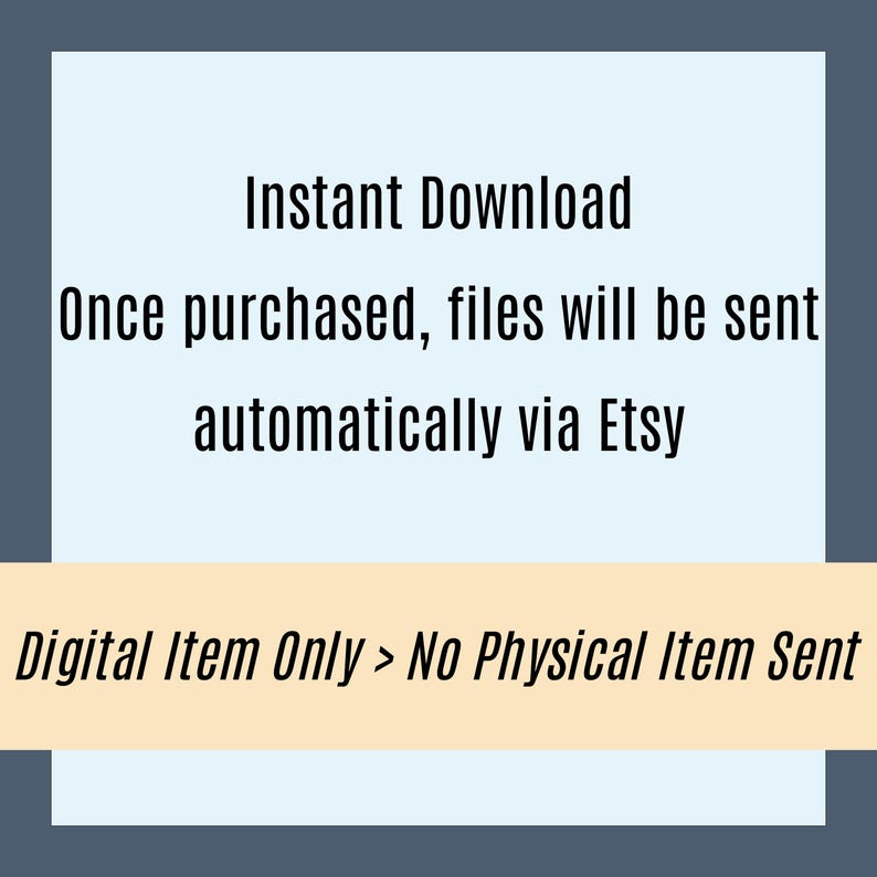 Puede incluir: Un anuncio de art&iacute;culo digital con el texto "Descarga instant&aacute;nea" y detalles sobre la entrega autom&aacute;tica de archivos a trav&eacute;s de Etsy despu&eacute;s de la compra. La secci&oacute;n inferior indica "Solo art&iacute;culo digital > No se env&iacute;a ning&uacute;n art&iacute;culo f&iacute;sico".