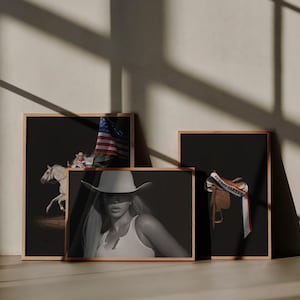 Zestaw 3 wydruków artystycznych albumu „Cowboy Carter” – kolekcja grafik ściennych Premium