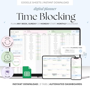 Veckoplanerare för tidsblockering, Google Sheets, daglig aktivitetsspårare för ADHD, mall för tidshantering