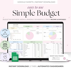 Simple Paycheck Budget Spreadsheet for Google Sheets – Weekly Biweekly Monthly Budget Tracker