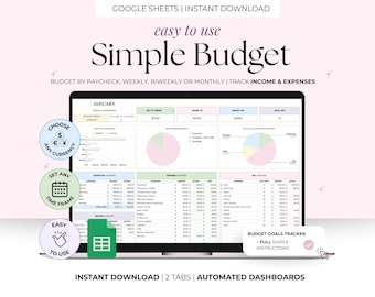 Simple Paycheck Budget Spreadsheet for Google Sheets – Weekly Biweekly Monthly Budget Tracker