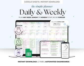 Time Blocking Weekly Planner Google Sheets – Daily Task Tracker, To-Do List, Habit & Goal Tracker