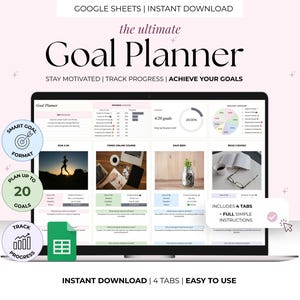 Planer celów Arkusze Google Prosty SMART Arkusz kalkulacyjny do śledzenia celów Roczna tablica wizualizacji 2026 Postanowienia noworoczne