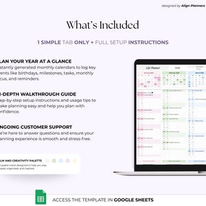 Year-at-a-Glance Planner Google Sheets Spreadsheet – 2026 One Page Calendar, Monthly Task, Event & Birthday Tracker, Digital Download image 2