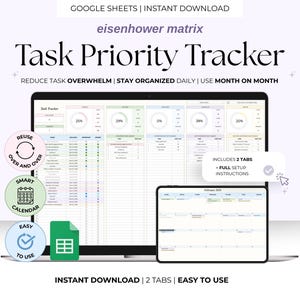 Eisenhower Matrix Task Tracker Google Sheets Spreadsheet Priority Planner Decision Matrix Task Prioritization Productivity Planner