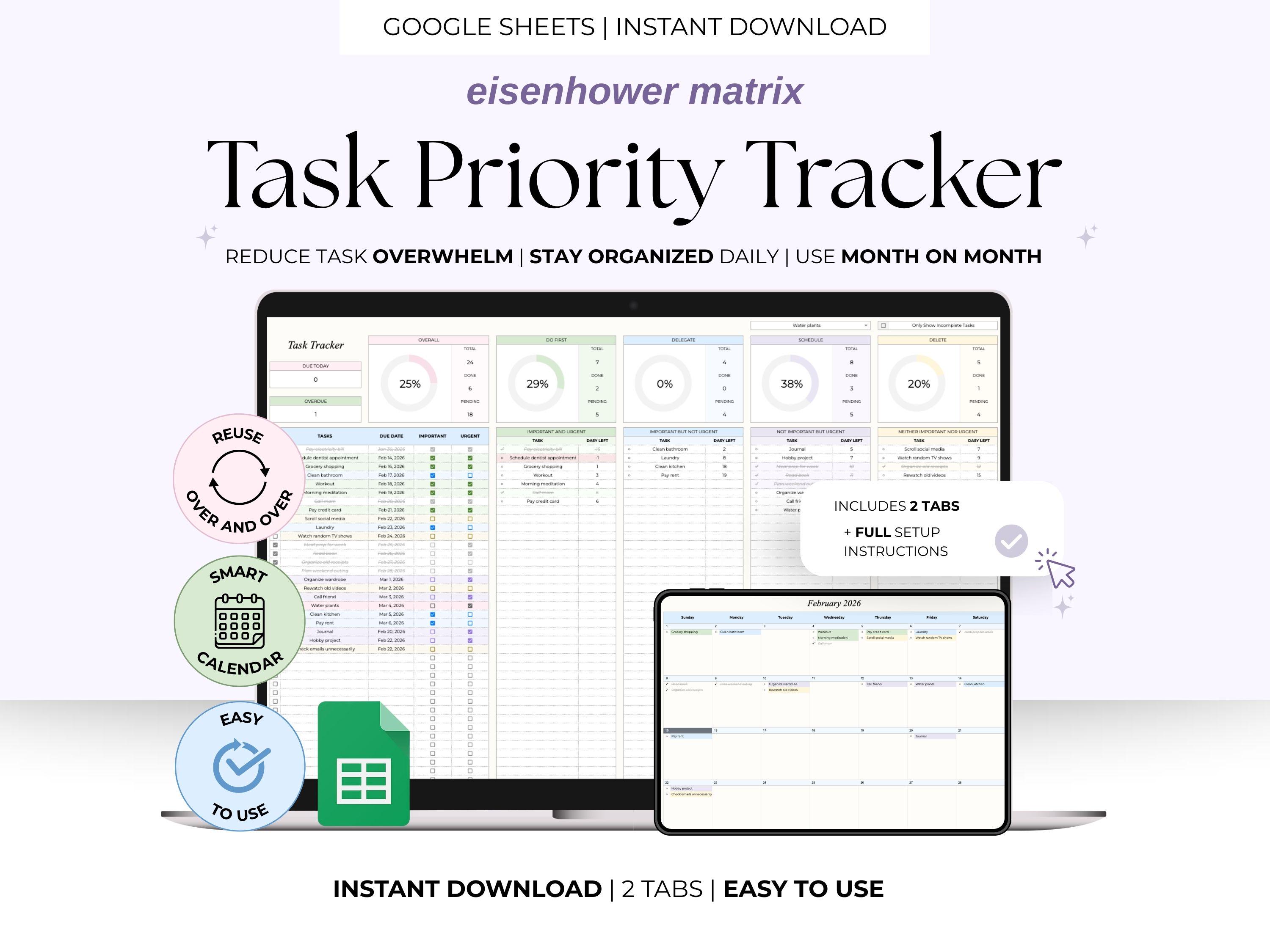 Eisenhower Matrix Task Tracker Google Sheets Spreadsheet Priority ...