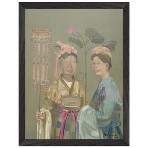 Elegant Oriental Women Portrait Print | Court Lady Whisper Wall Art | Traditional Hanfu Art Print | Original Asian Figurative Oil Painting |