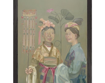 Oriental Women Portrait Wall Art | Original Asian Figurative Canvas Wall Decor | Ancient Chinese Woman Poster | Original Chinese Art Print