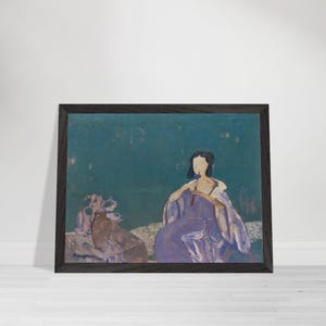 Woman with Flute Canvas Art Print | Original Chinese Music Horizontal Wall Art | Feminine Home Decor | Oriental Green Woman Poster |