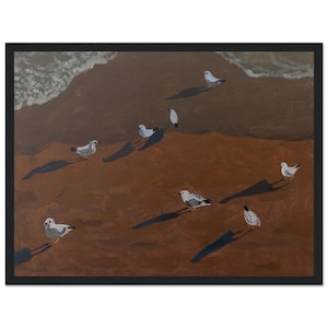 Seagulls at Sunrise Print | Original Acrylic Painting | Coastal and Seagulls Wall Art | Ocean Bird Wall Art | Minimalist Seascape Decor |