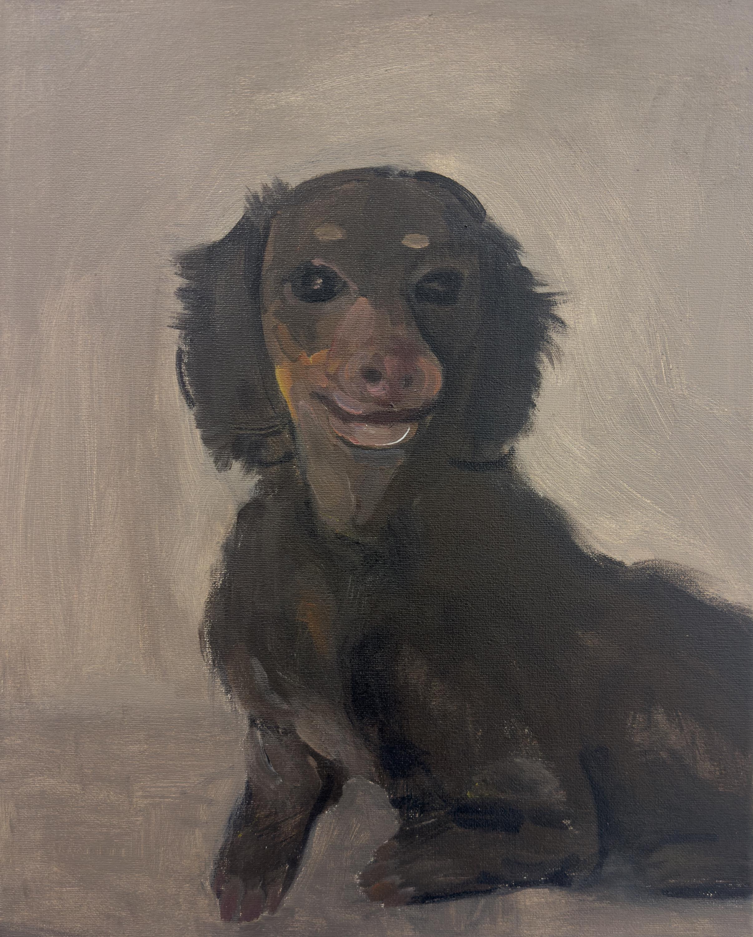 オリジナル ミニ ダックスフント アクリル絵画 | 16 インチ x 20