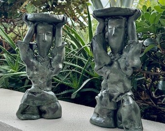 2er Set Figuren Kerzenhalter | Bronze-Effekt-Skulptur | Figur Skulptur | Handgemachte Dekoration | Einzigartiges Geschenk | Wohnkultur |