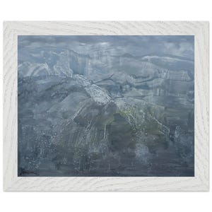 Stampa artistica da parete con montagne innevate / Dipinto a olio originale / Stampa con montagne blu nebbiose / Stampa artistica da parete con scene naturali / Stampa artistica da parete con paesaggio astratto