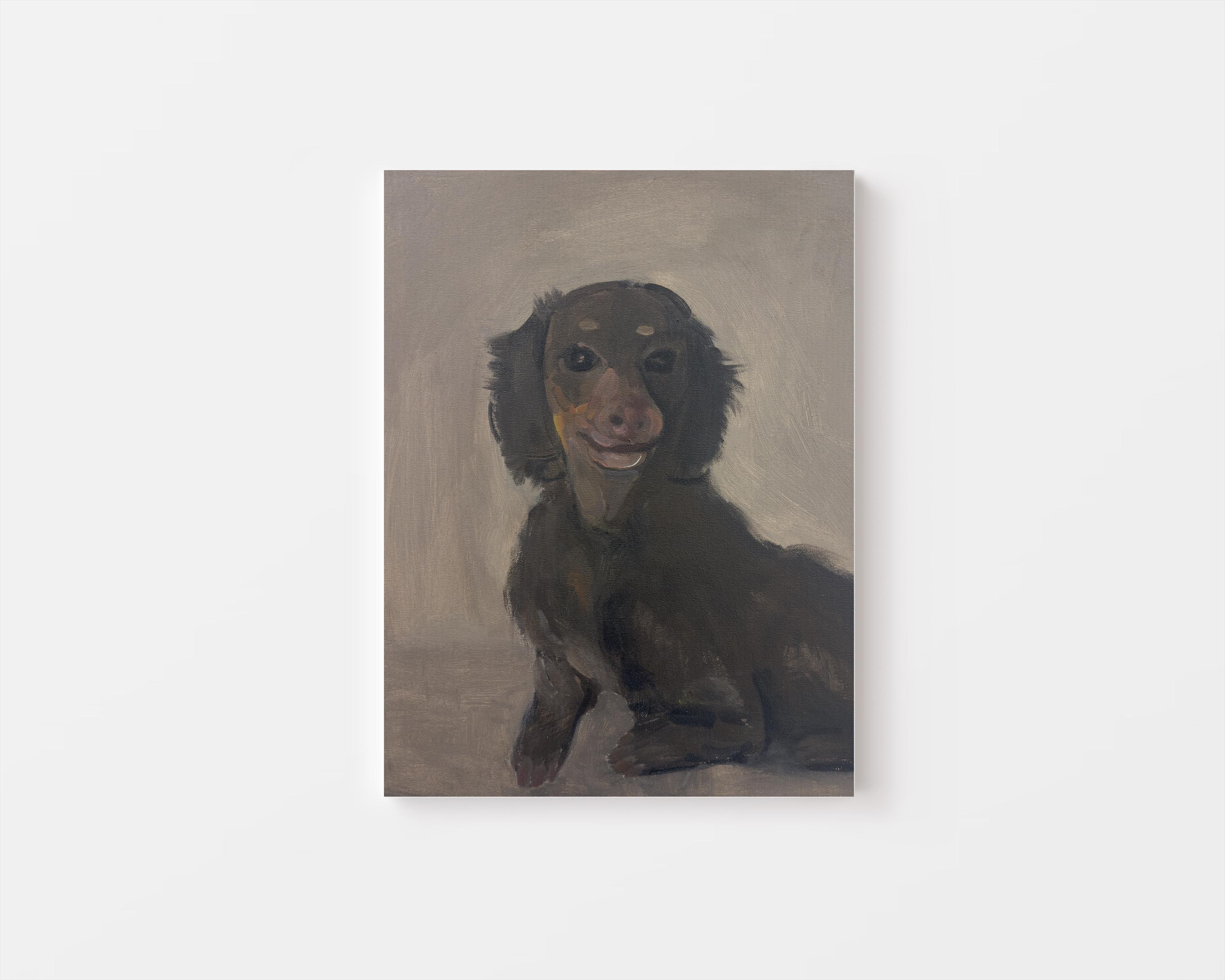 オリジナル ミニ ダックスフント アクリル絵画 | 16 インチ x 20