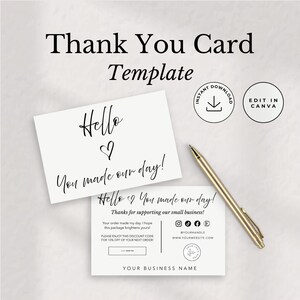 Black and Cream Thank You Card Template, Editable Canva Business Insert, Printable You Made Our Day Card, Simple Handwritten Order Note
