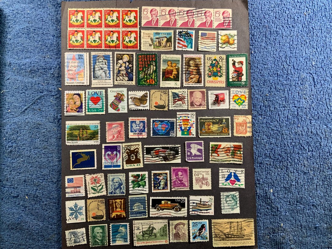 Page Full of All Different Used US Postage Stamps. Stamp Collecting ...