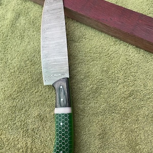 Hand Made Damascus Steel Chef Knife with Leather Sheath, Kitchen Knife, Chef Knife, Gift for Her