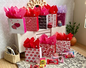 Miniature Valentine gift bag with coordinating tissue paper; Valentine's Day or any special day