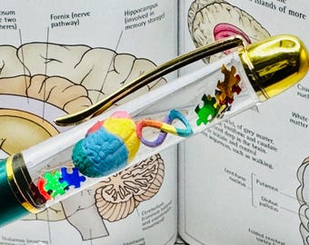 Neurodiversity Float Pen: Rainbow Infinity, 3D Brain, Puzzle Pieces