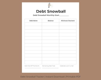 Rastreador de deudas (imprimible) / Hoja de cálculo para liquidar deudas / Planificador de presupuesto / Descarga instantánea