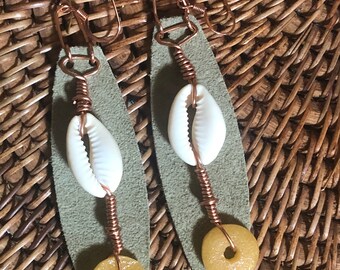 Suede Cowrie Earrings