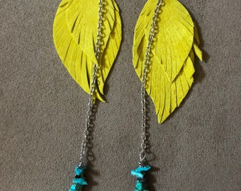 Turquoise & Leather Earrings