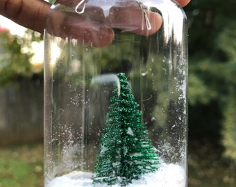 Green Christmas Tree Snow Scene Ornament