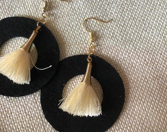 Leather and Tassel Earrings