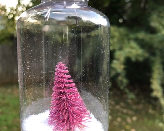 Pink Christmas Tree Snow Scene Ornament