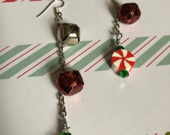 Christmas Jingle Bell and Peppermint Earrings