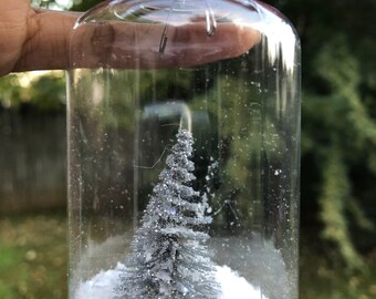 Silver Christmas Tree Snow Scene Ornament