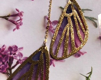 Purple Cloth Butterfly Wing Earrings