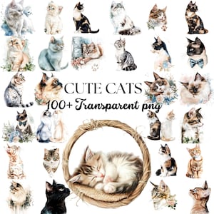 Watercolor Cat Clipart Bundle: Realistic Pet Portraits (Digital Download, 100+ PNGs