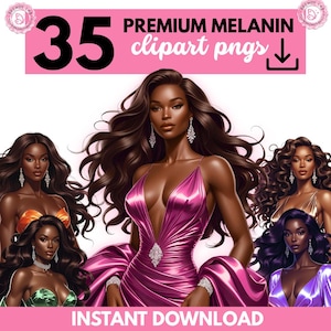 Glam Black Women Clipart Bundle: Afrocentric Fashion PNGs (Commercial Use, Digital Download
